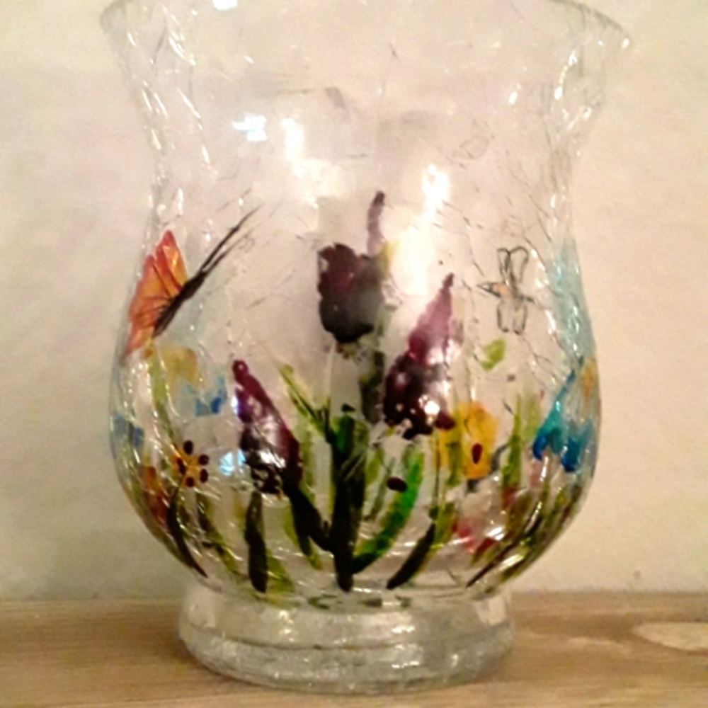 🥰 5/$25 - Small Crackle Glass Votive Holder